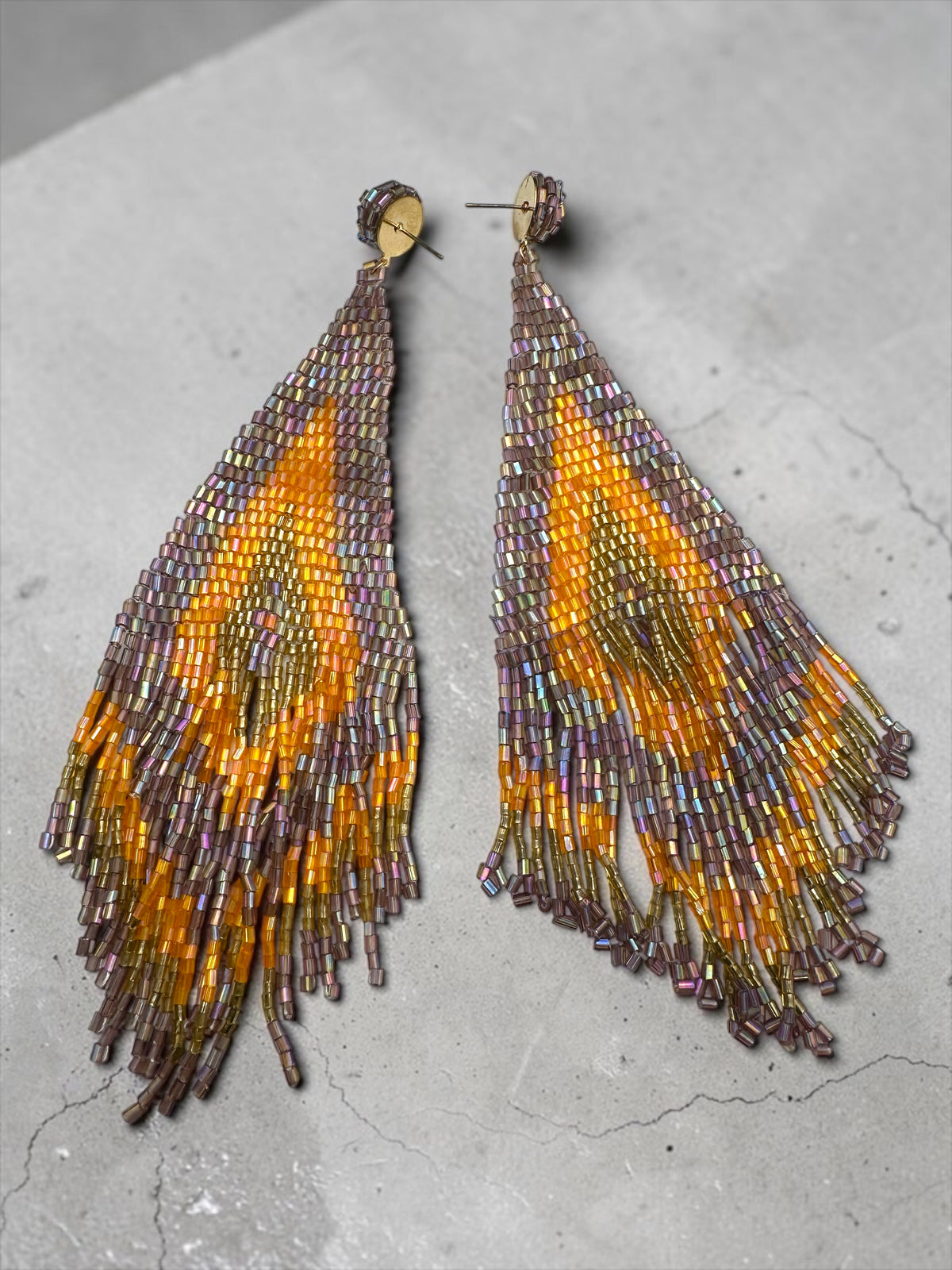 Extra-Long Purple, Amber & Gold Beaded Fringe Earrings - Fatisha Boutique Fatisha Boutique