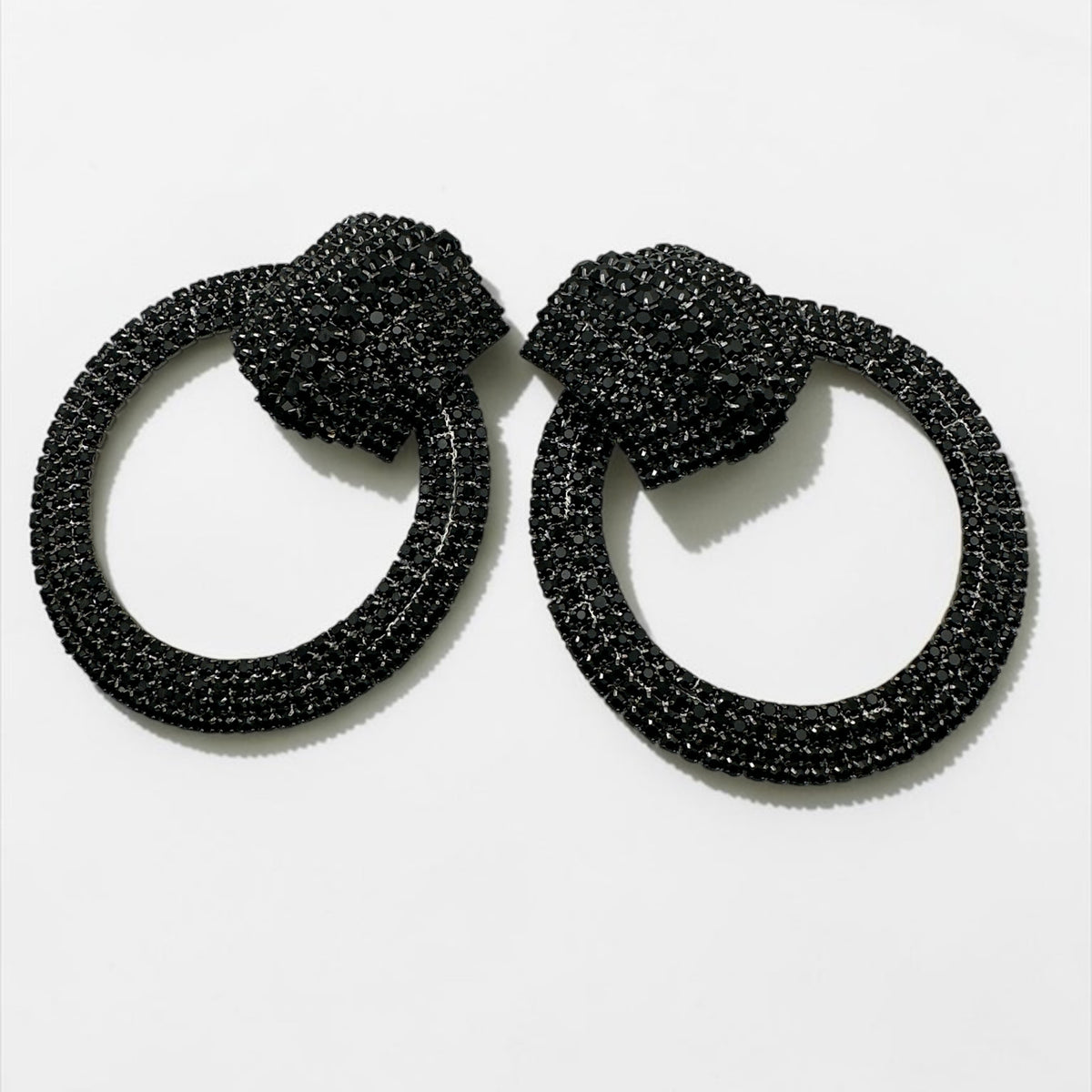 Black Crystal Oversized Door Knocker Statement Earrings
