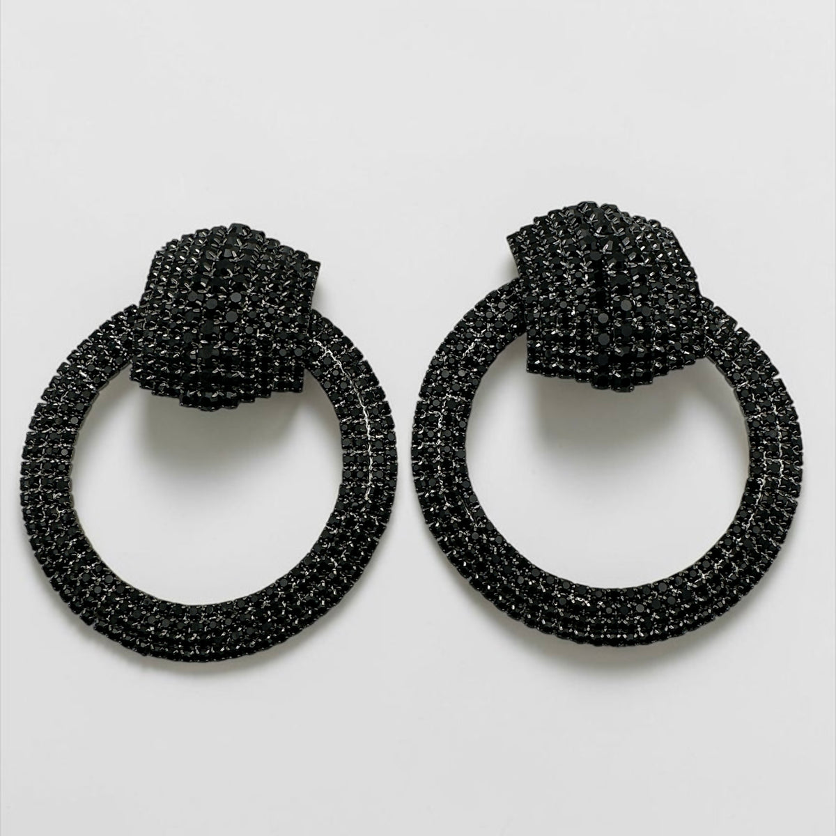 Black Crystal Oversized Door Knocker Statement Earrings Fatisha Boutique