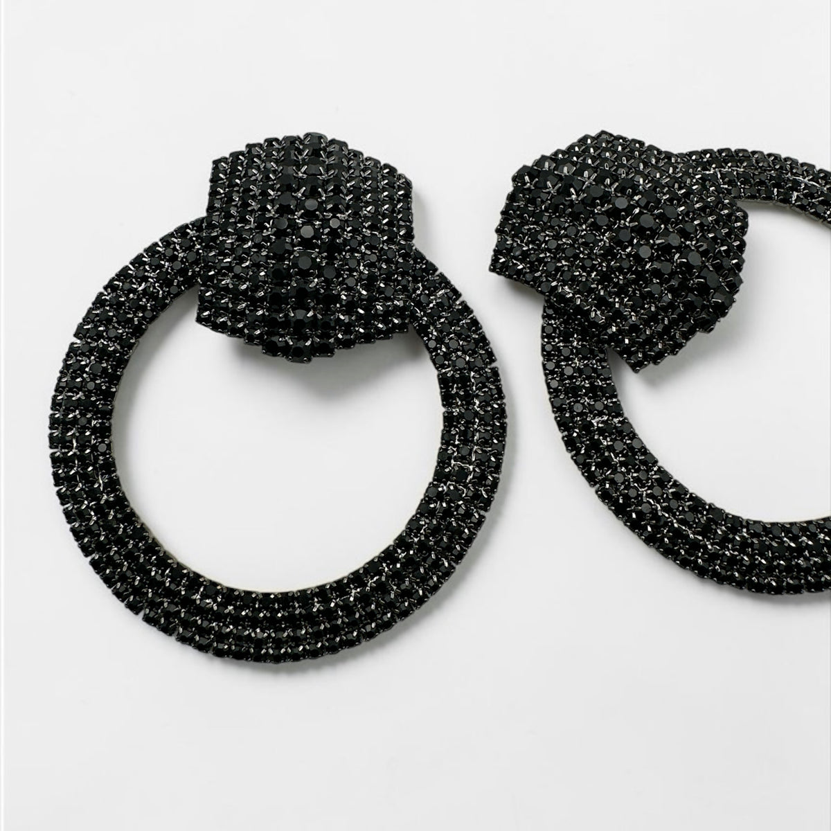 Black Crystal Oversized Door Knocker Statement Earrings Fatisha Boutique