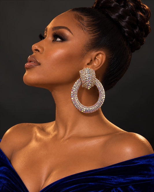 Champagne Gold AB Crystal Oversized Door Knocker Earrings - Fatisha Boutique