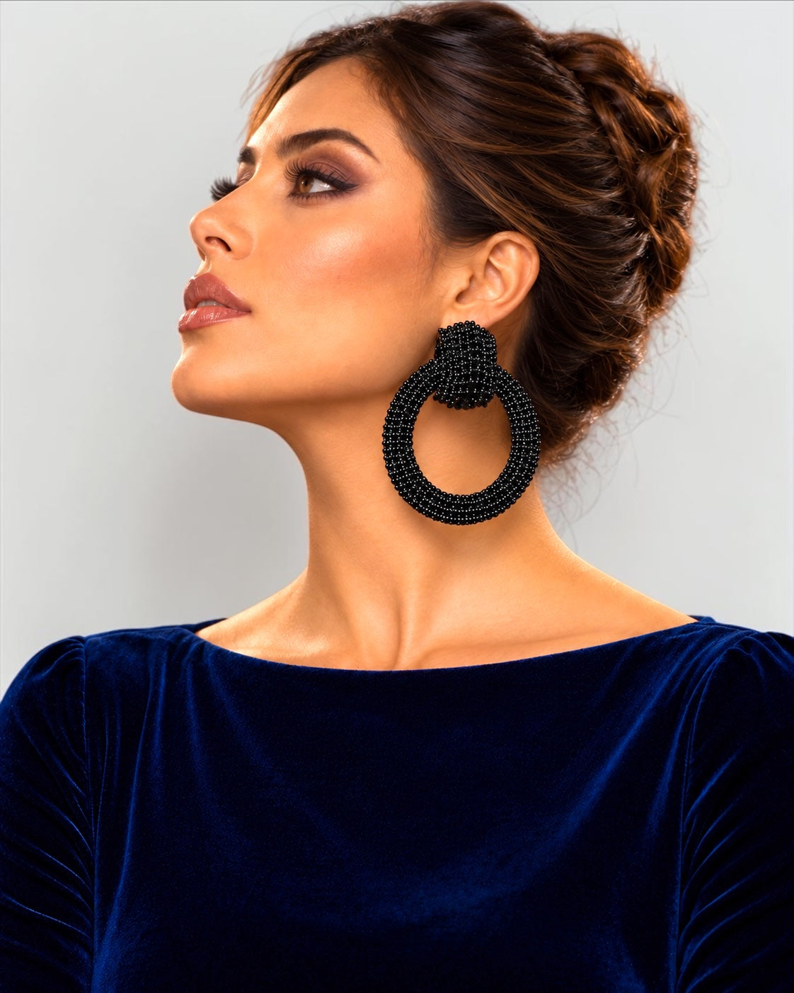 Black Crystal Oversized Door Knocker Statement Earrings Fatisha Boutique