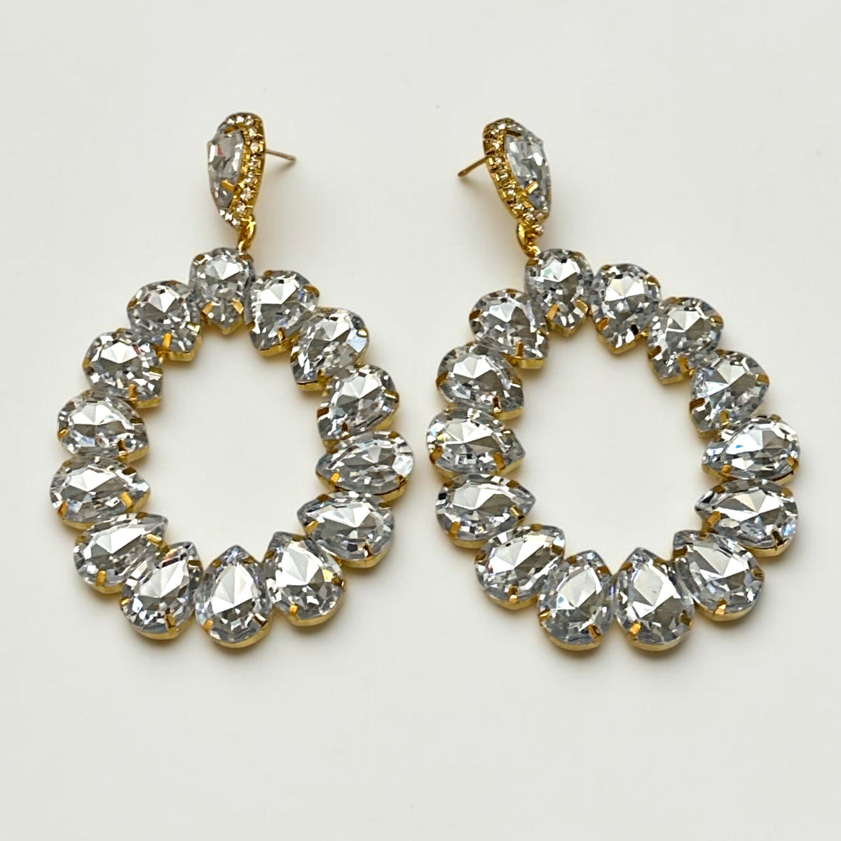 White Rhinestone Gold-Tone Statement Drop Earrings Fatisha Boutique