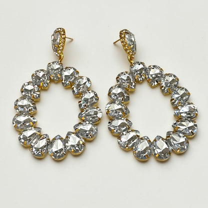 White Rhinestone Gold-Tone Statement Drop Earrings