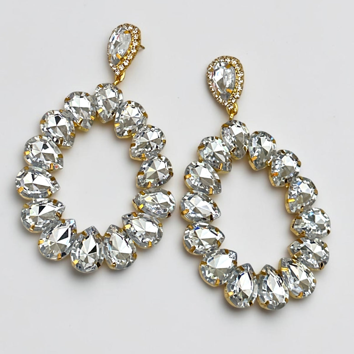 White Rhinestone Gold-Tone Statement Drop Earrings