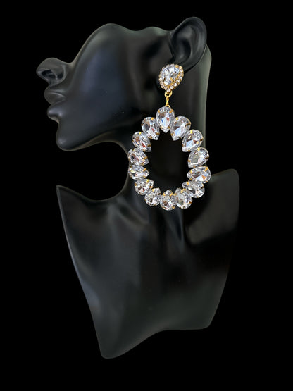 White Rhinestone Gold-Tone Statement Drop Earrings