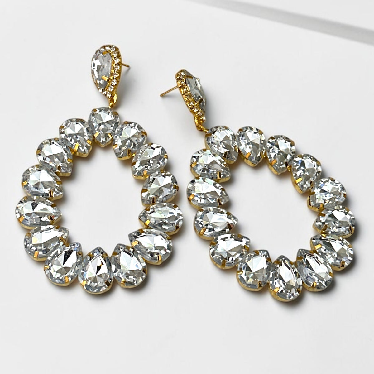 White Rhinestone Gold-Tone Statement Drop Earrings Fatisha Boutique
