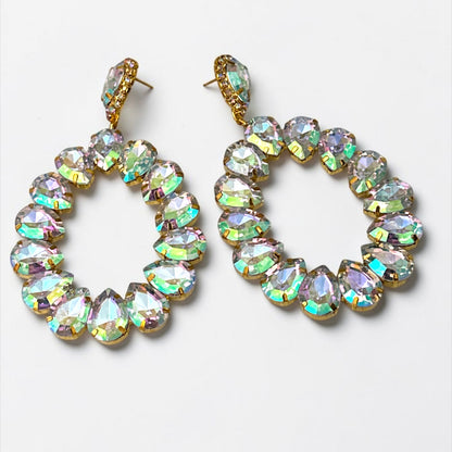 AB Rhinestone Gold-Tone Statement Drop Earrings - Fatisha Boutique