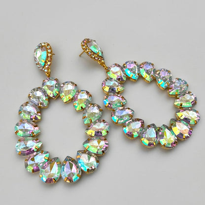 AB Rhinestone Gold-Tone Statement Drop Earrings - Fatisha Boutique