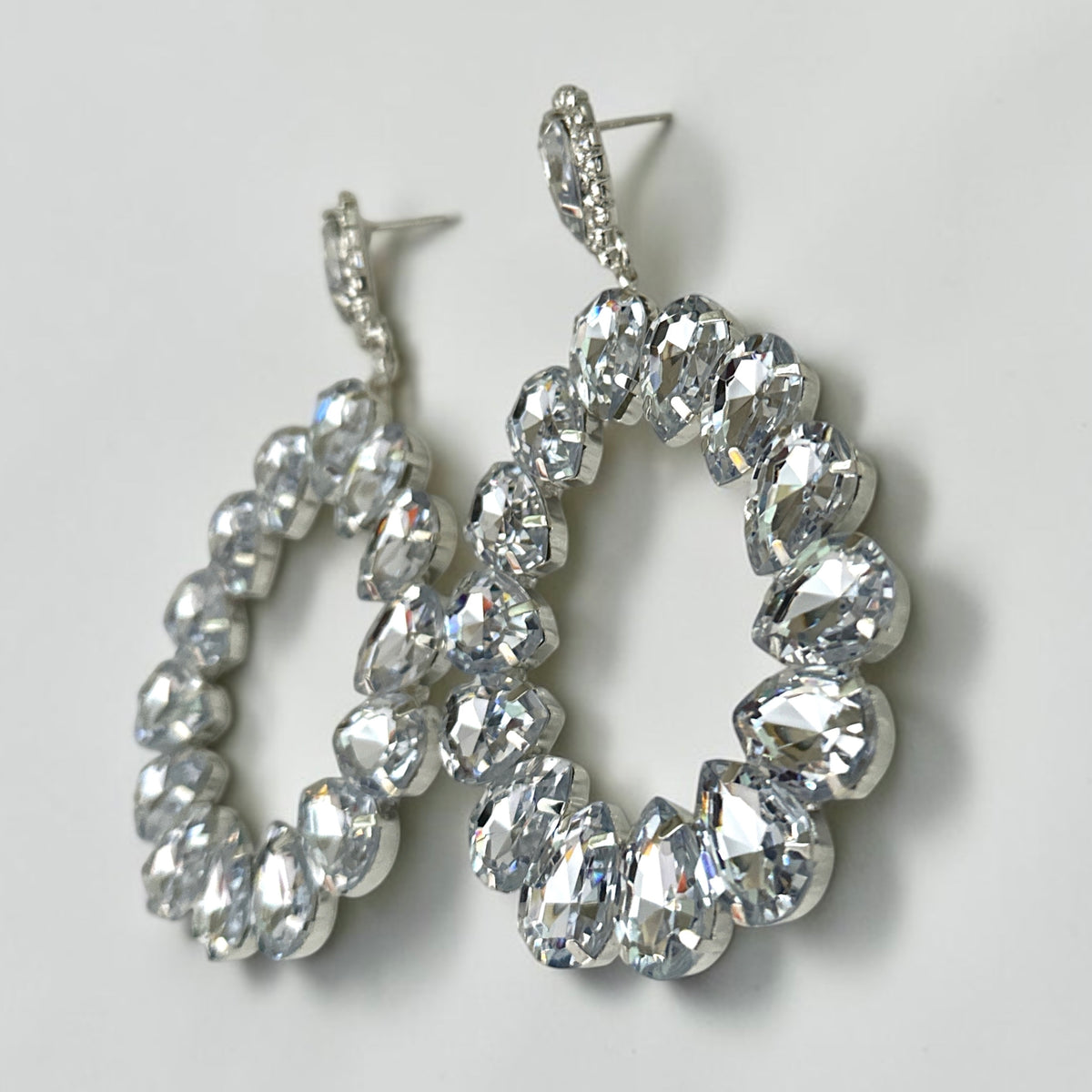 White Rhinestone Silver Statement Drop Earrings Fatisha Boutique