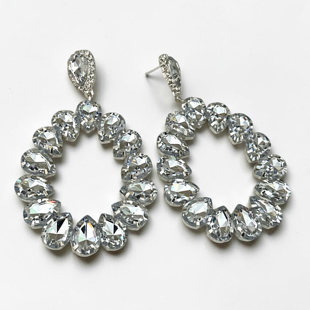White Rhinestone Silver Statement Drop Earrings Fatisha Boutique