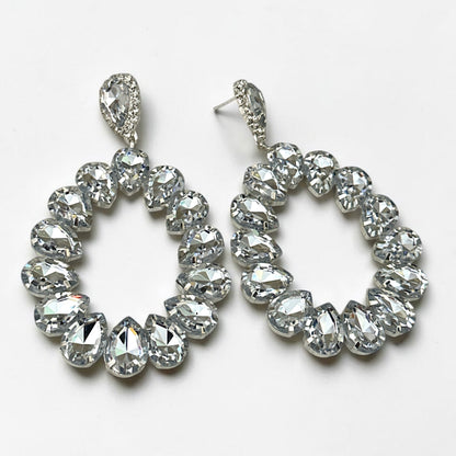 White Rhinestone Silver Statement Drop Earrings