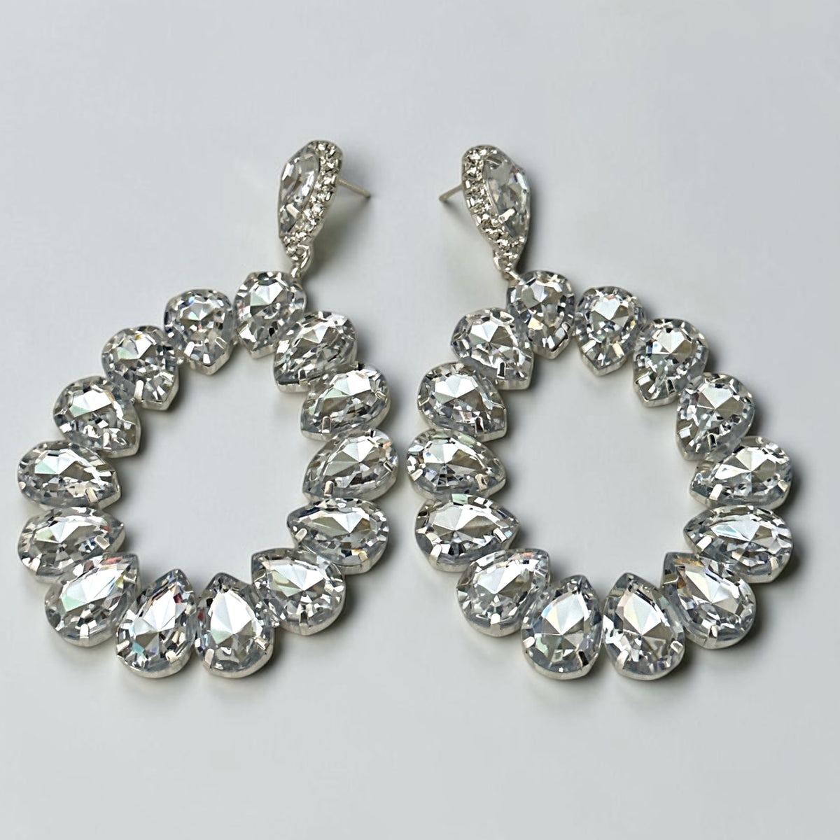 White Rhinestone Silver Statement Drop Earrings Fatisha Boutique