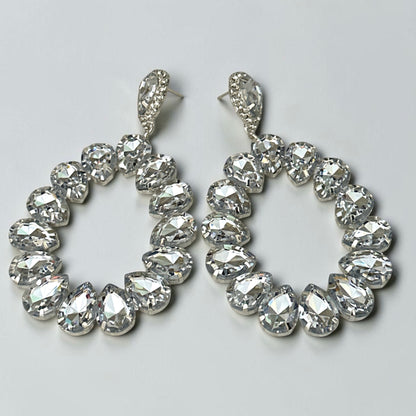 White Rhinestone Silver Statement Drop Earrings