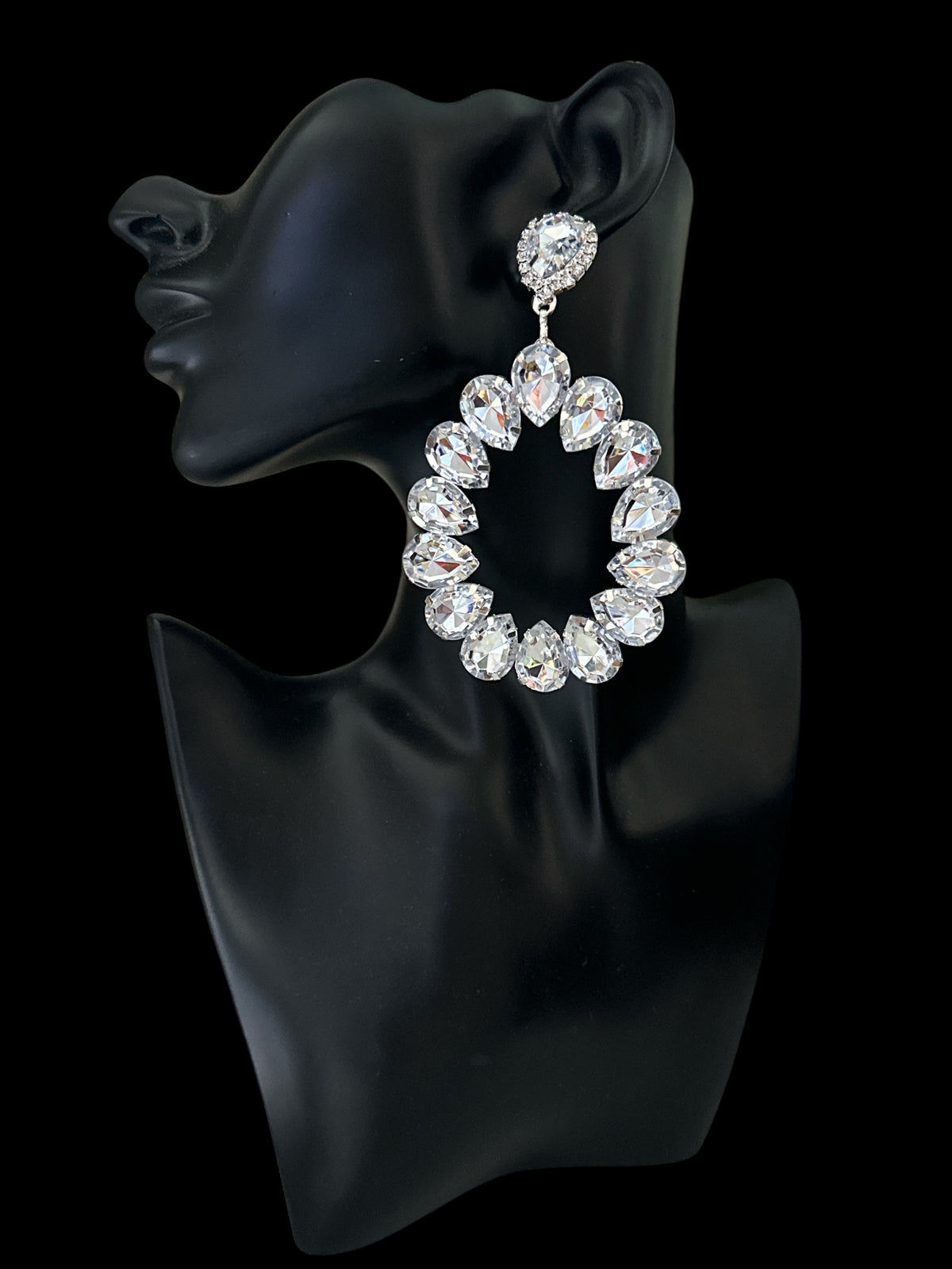 White Rhinestone Silver Statement Drop Earrings Fatisha Boutique