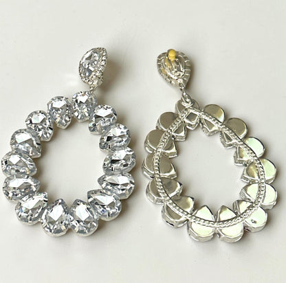 White Rhinestone Silver Statement Drop Earrings