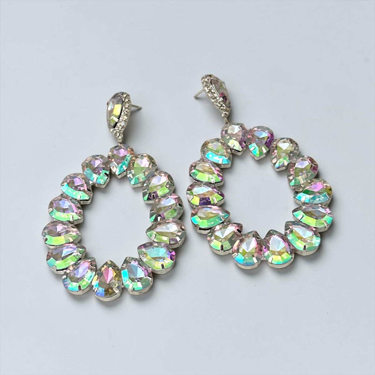 AB Rhinestone Silver-Tone Statement Drop Earrings Fatisha Boutique