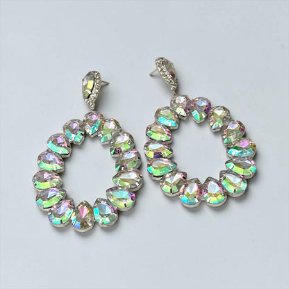 AB Rhinestone Silver-Tone Statement Drop Earrings