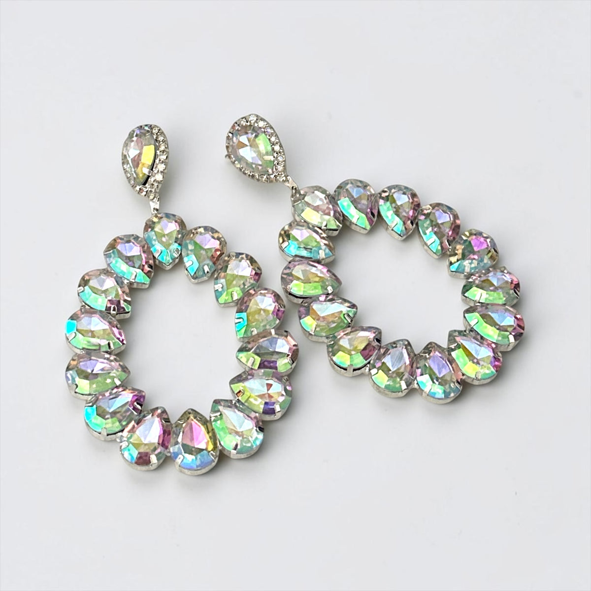 AB Rhinestone Silver-Tone Statement Drop Earrings Fatisha Boutique