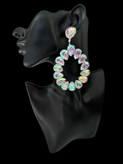 AB Rhinestone Silver-Tone Statement Drop Earrings