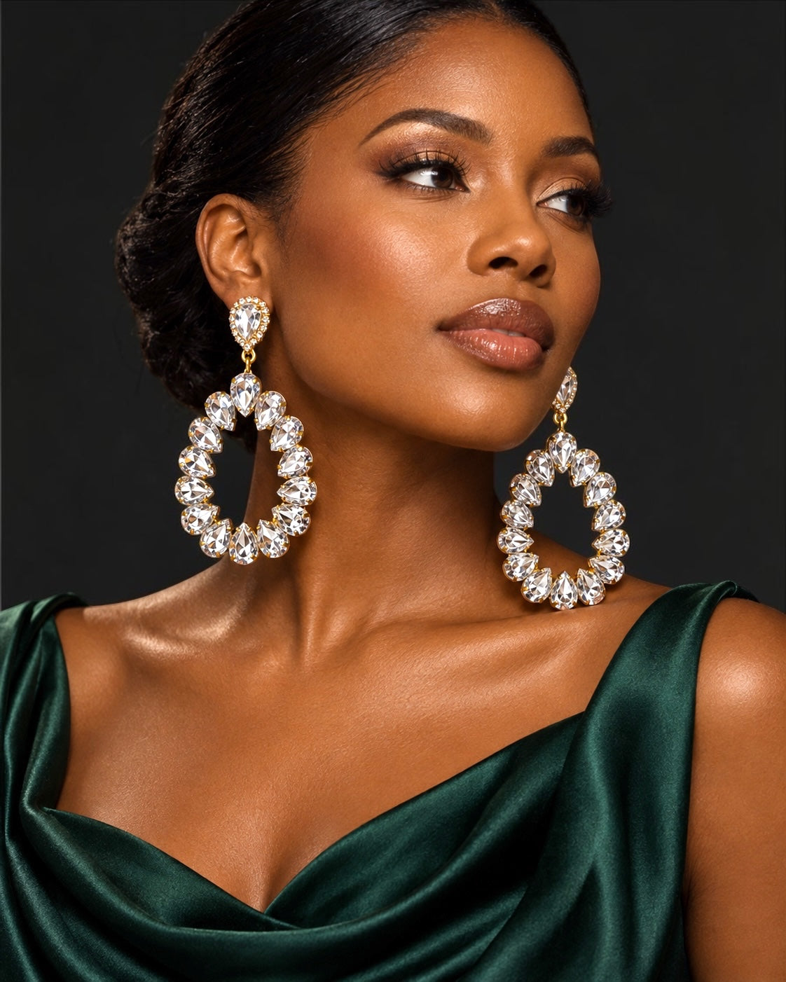 White Rhinestone Gold-Tone Statement Drop Earrings
