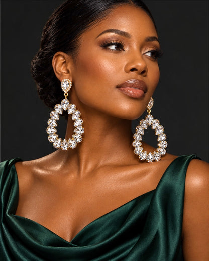 White Rhinestone Gold-Tone Statement Drop Earrings