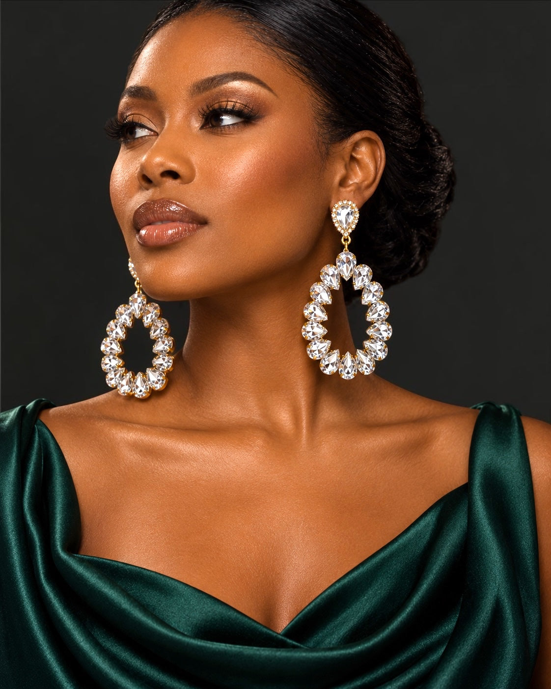 White Rhinestone Gold-Tone Statement Drop Earrings Fatisha Boutique
