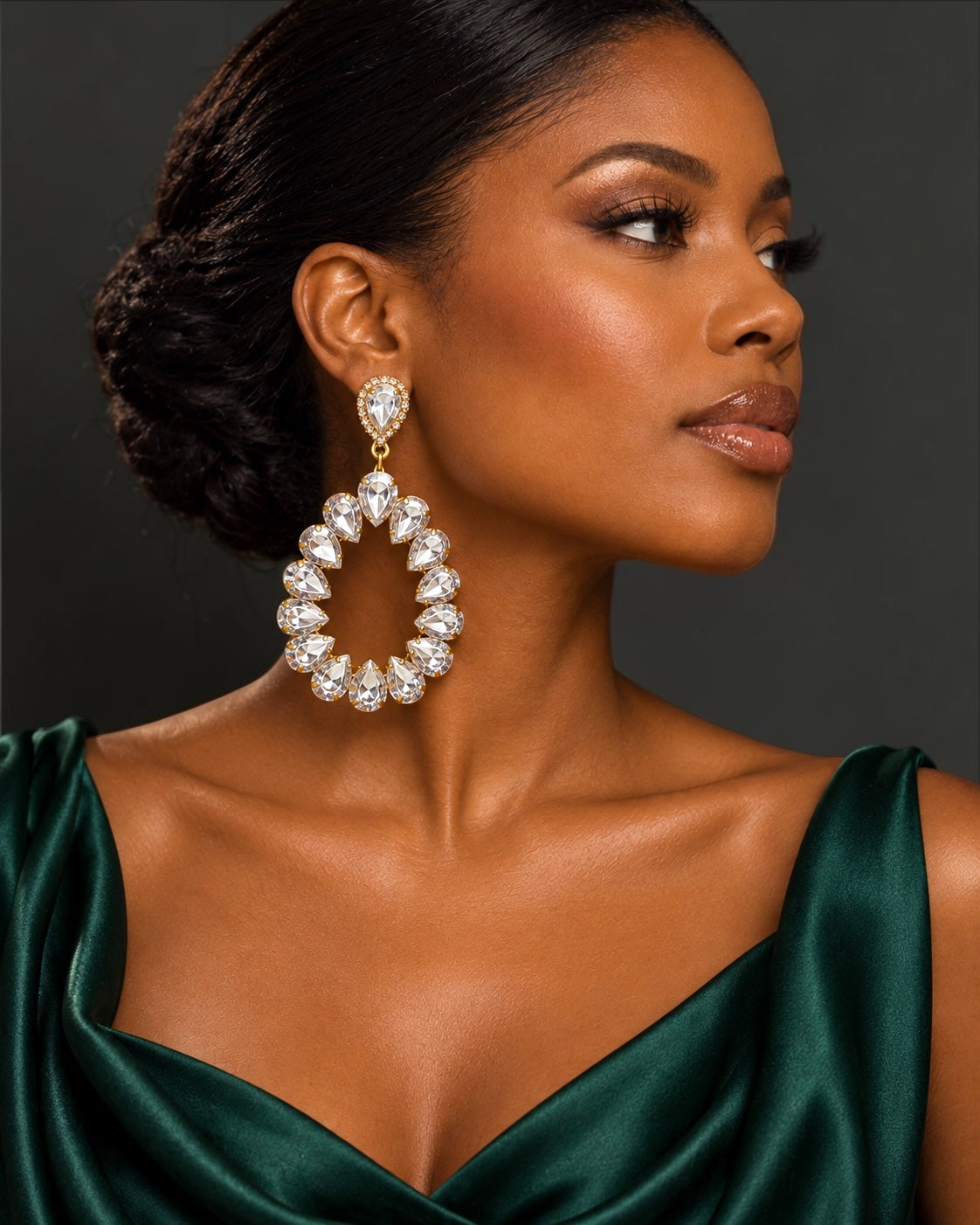 White Rhinestone Gold-Tone Statement Drop Earrings