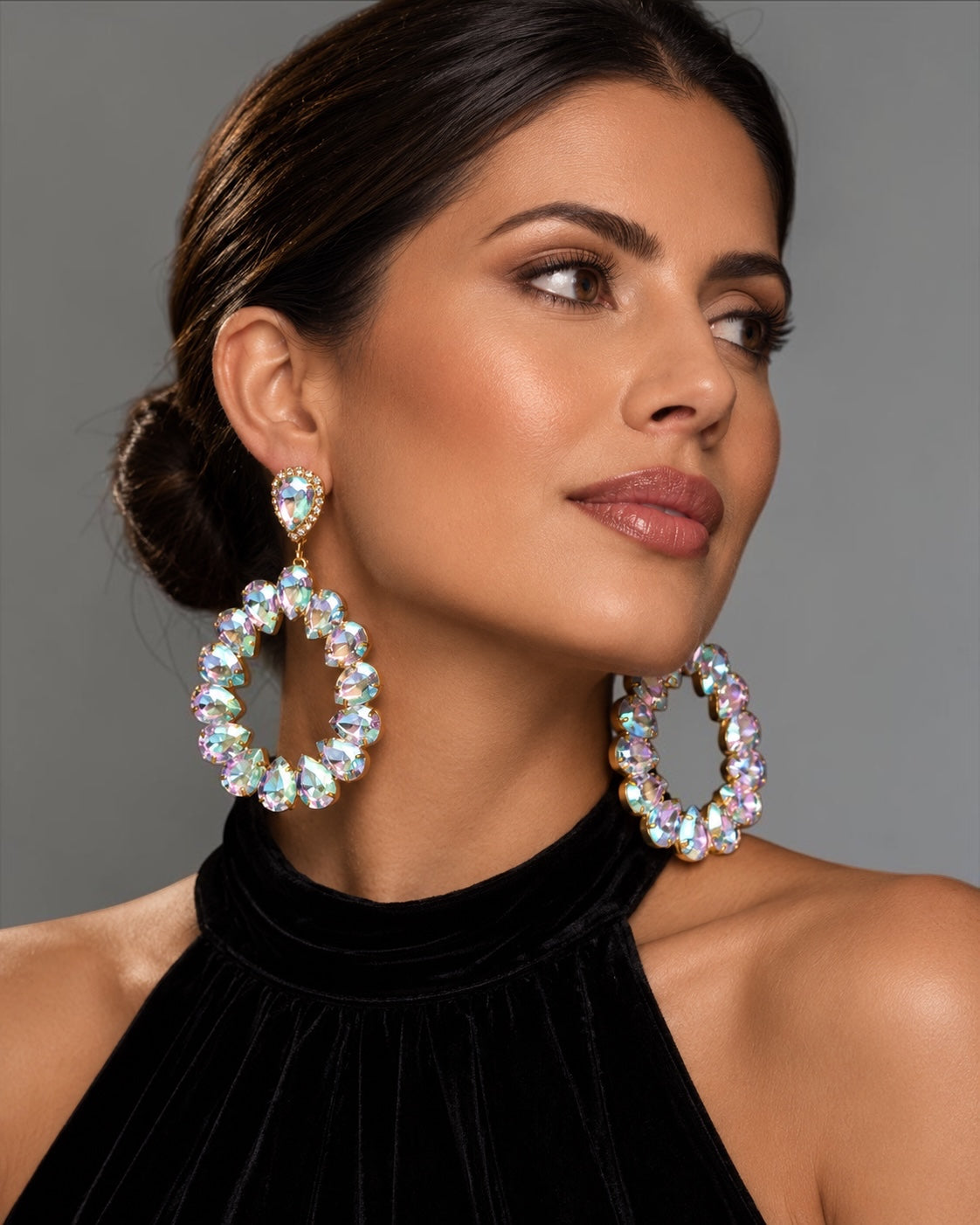 AB Rhinestone Gold-Tone Statement Drop Earrings - Fatisha Boutique Fatisha Boutique