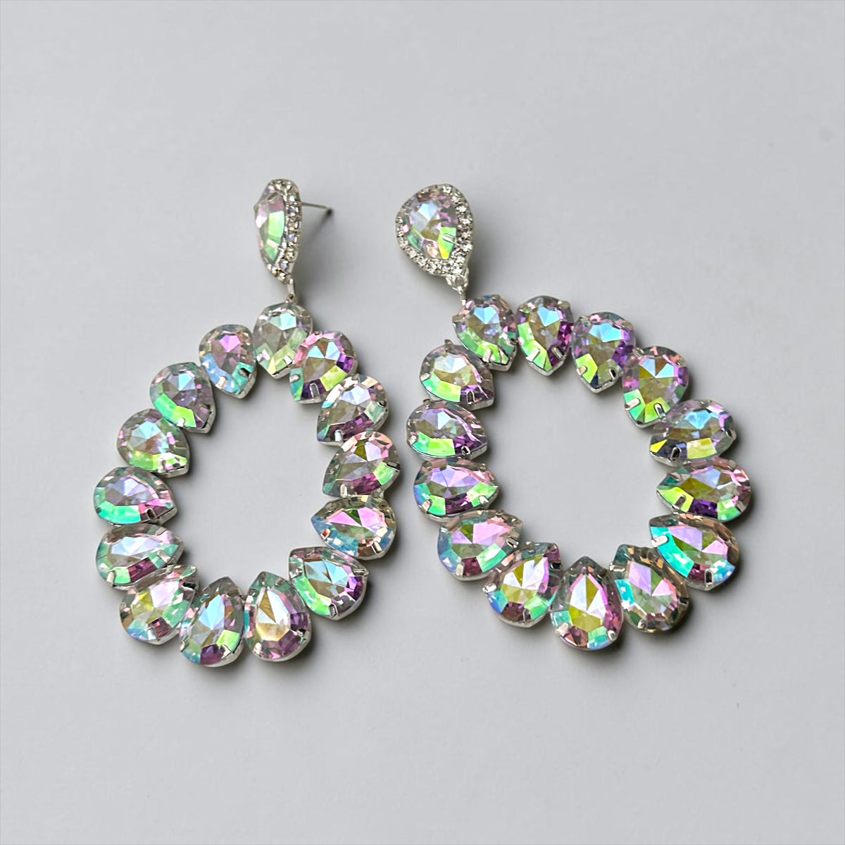 AB Rhinestone Silver-Tone Statement Drop Earrings Fatisha Boutique