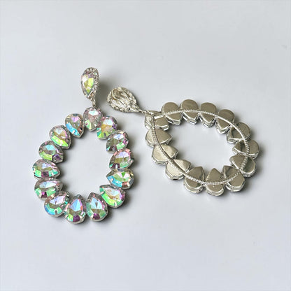 AB Rhinestone Silver-Tone Statement Drop Earrings