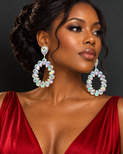 AB Rhinestone Silver-Tone Statement Drop Earrings