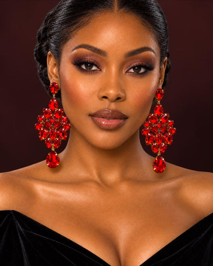 Red Rhinestone Gold-Tone Chandelier Drop Earrings - Fatisha Boutique