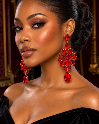Red Rhinestone Gold-Tone Chandelier Drop Earrings - Fatisha Boutique