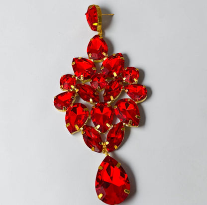 Red Rhinestone Gold-Tone Chandelier Drop Earrings - Fatisha Boutique