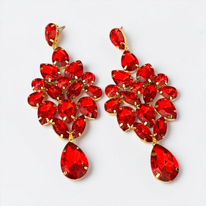 Red Rhinestone Gold-Tone Chandelier Drop Earrings