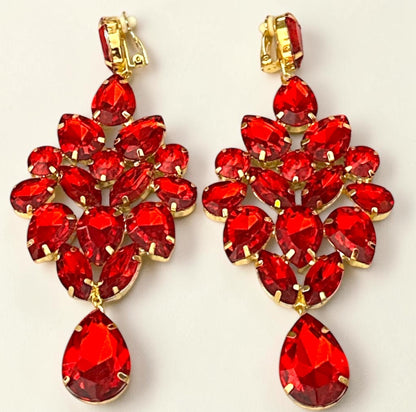Red Rhinestone Gold-Tone Chandelier Drop Earrings