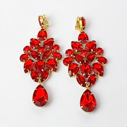 Red Rhinestone Gold-Tone Chandelier Drop Earrings