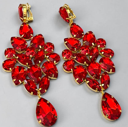 Red Rhinestone Gold-Tone Chandelier Drop Earrings