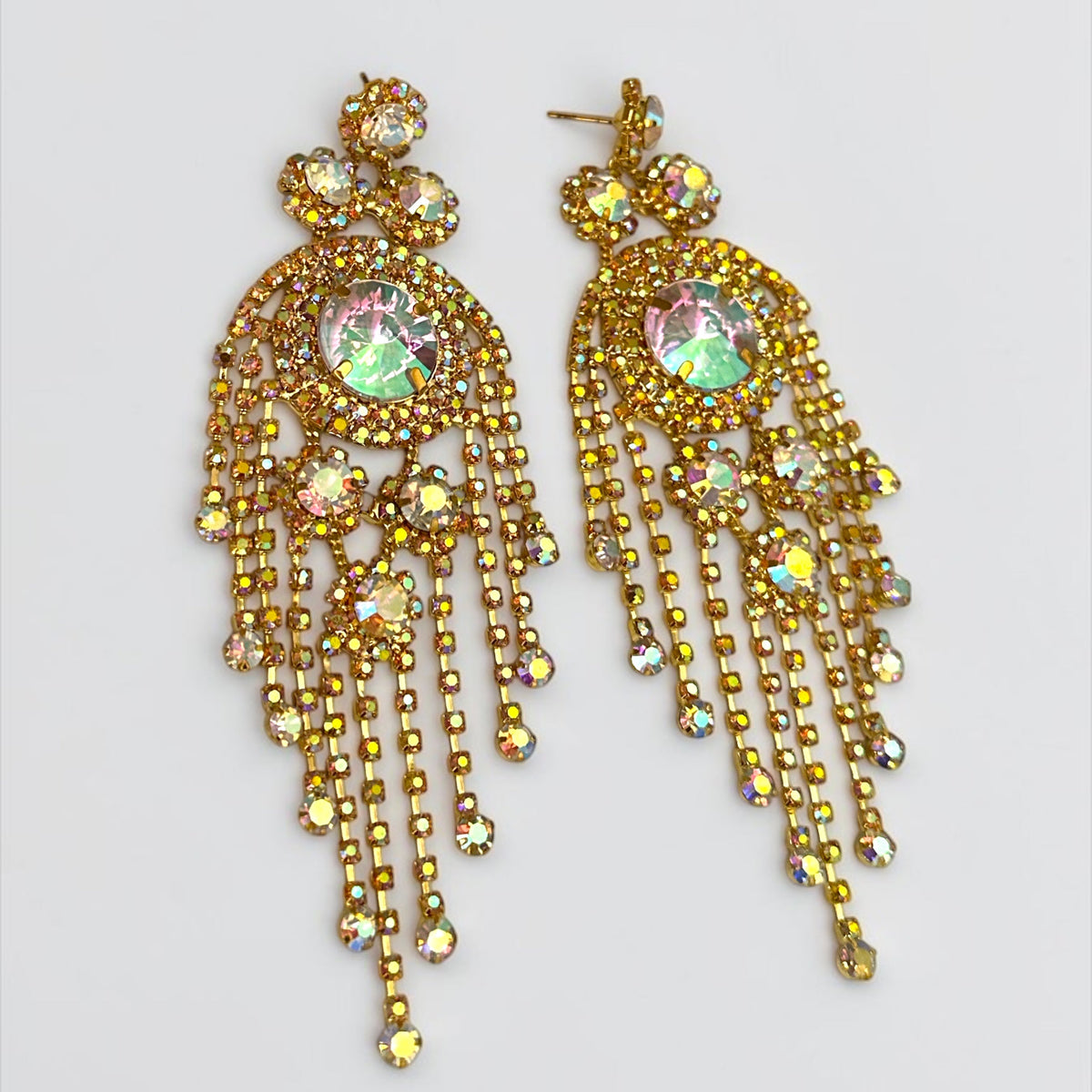 Long Rhinestone Tassel Chandelier Statement Earrings Fatisha Boutique