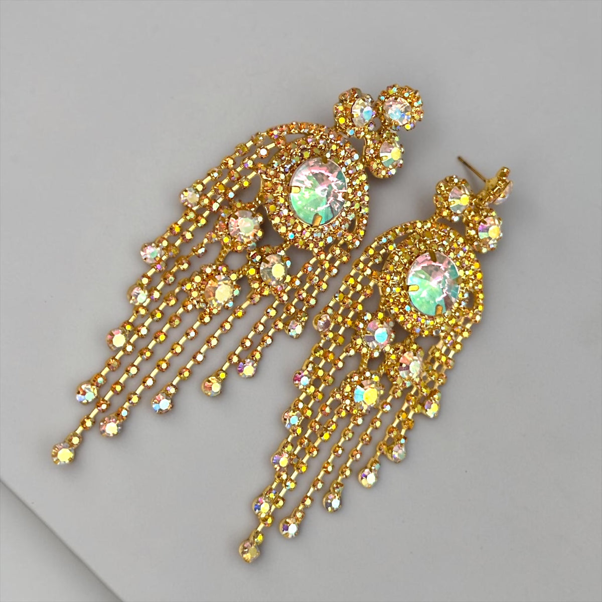 Long Rhinestone Tassel Chandelier Statement Earrings Fatisha Boutique