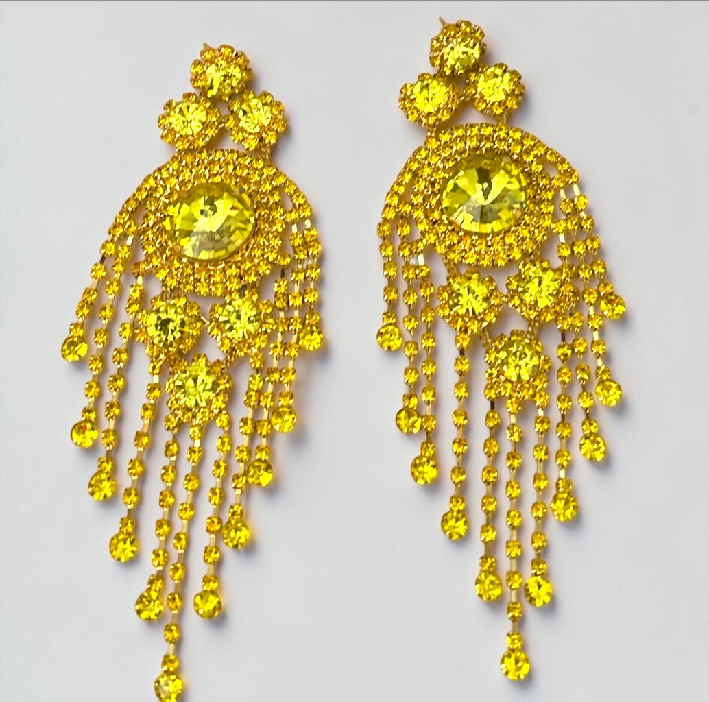 Long Rhinestone Tassel Chandelier Statement Earrings Fatisha Boutique
