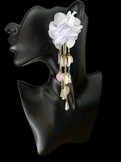 Long Iridescent Flower Sequin Tassel Drop Earrings - Fatisha Boutique