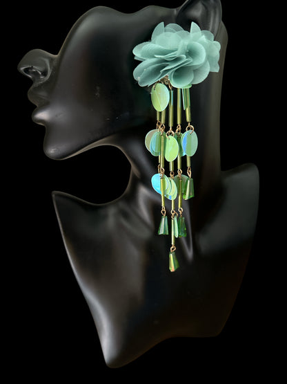 Long Iridescent Flower Sequin Tassel Drop Earrings - Fatisha Boutique