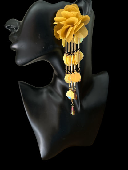 Long Iridescent Flower Sequin Tassel Drop Earrings - Fatisha Boutique