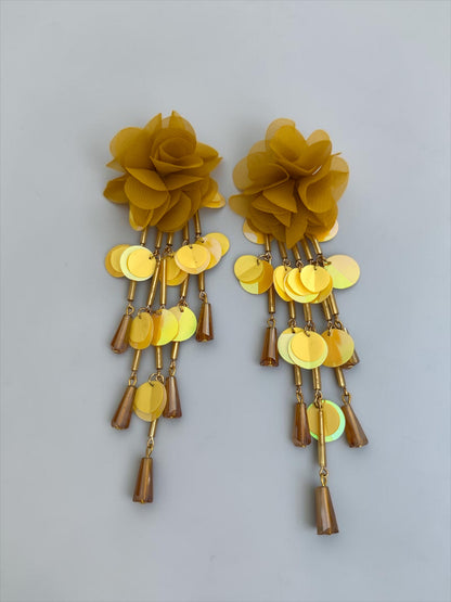 Long Iridescent Flower Sequin Tassel Drop Earrings - Fatisha Boutique