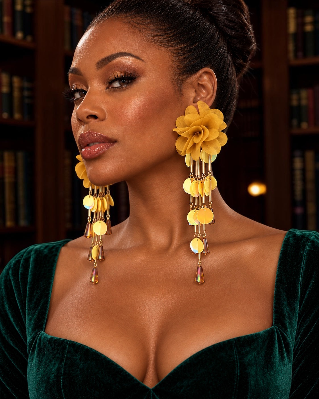 Long Iridescent Flower Sequin Tassel Drop Earrings - Fatisha Boutique