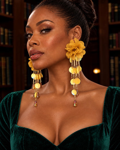 Long Iridescent Flower Sequin Tassel Drop Earrings - Fatisha Boutique