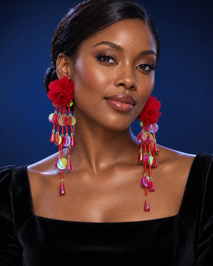 Long Iridescent Flower Sequin Tassel Drop Earrings - Fatisha Boutique