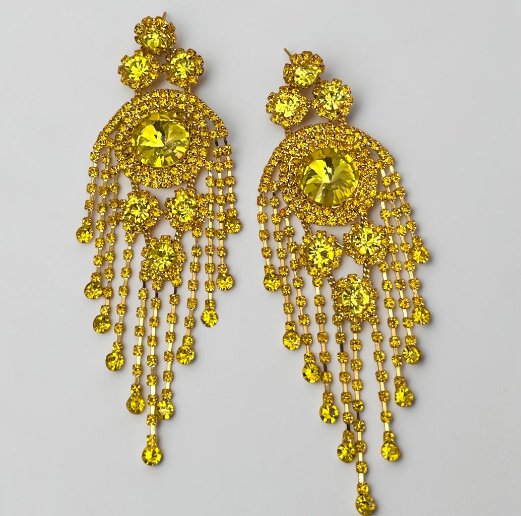 Long Rhinestone Tassel Chandelier Statement Earrings Fatisha Boutique
